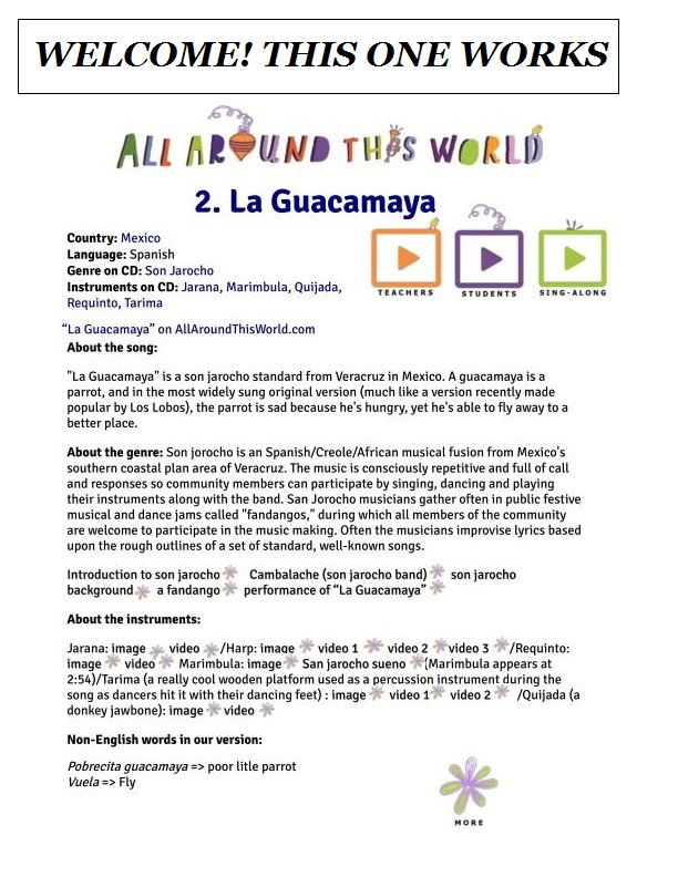 AATW--Latin America CLASSROOMS song info2 La Guacamaya (visitor)